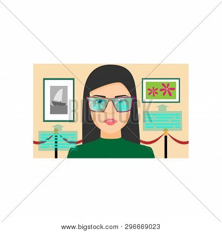 Girl Wears Augmented Reality Glasses That Shows Museum Interior