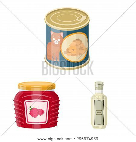 Vector Design Of Can And Food Sign. Collection Of Can And Package Stock Vector Illustration.