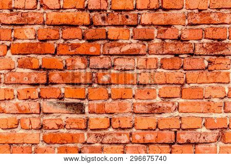 Wall Of Old Red Brick, Grunge Style Background Texture, Can Use For Design