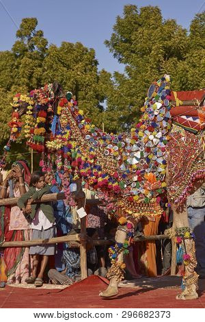 Nagaur, Rajasthan, India - February 13, 2008: Decorated Camel At The Annual Livestock Festival In Na