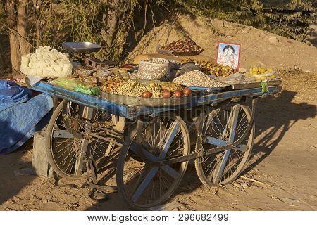 Nagaur, Rajasthan, India - February 13, 2008: Street Food Displayed On A Cart At The Annual Livestoc