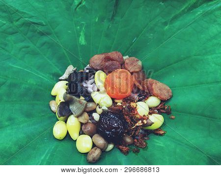 Steamed Fried Rice In Lotus Leaf Close Up