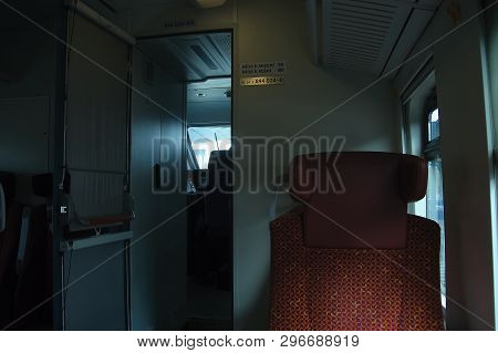 Karlovy Vary, Czech Republic - April 11, 2019: Interior Of Passenger Train