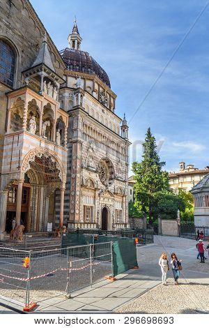 Bergamo, Italy - October 18, 2018: Giovanni Da Campiones Porch On The Left Transept Of Basilica Of S