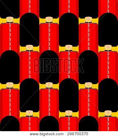 British Guardsman Pattern Seamless. London Queens Guard Ornament. English Military In Beefeater Back