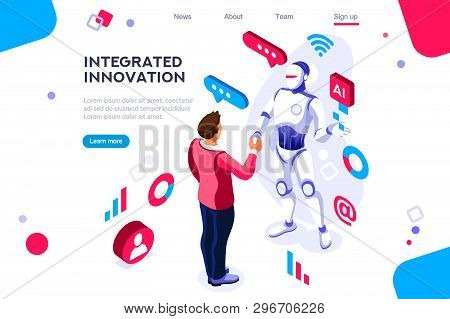 Colored Hi Integrated Scientific Innovative Machine. Innovation, Clever Brain, Artificial Intelligen