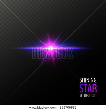 Vector Shining Purple Star. Half Transparent Shining Bright Abstract Violet Star With Various Partic