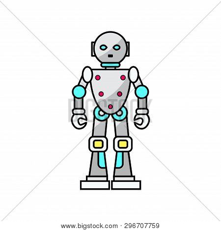 Vector Cartoon Friendly Robot Isolated On White Background. Vector Illustration For Your Graphic Des