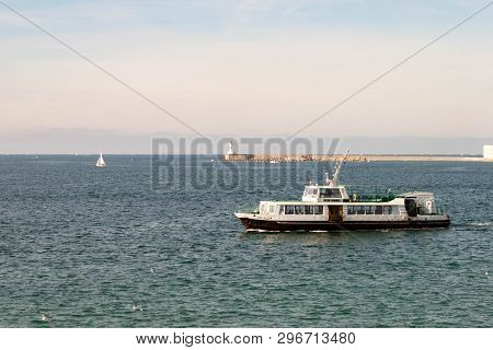 Sebastopol, Russia - November 4, 2018: Artillery Bay Of Black Sea, Passenger Boat View.