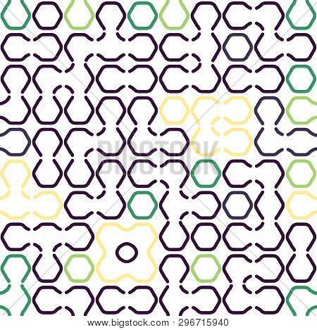 Geometric Hexagon Forms Bright Beautiful Colors Vector Seamless Pattern. Hexa Combination. Abstract 