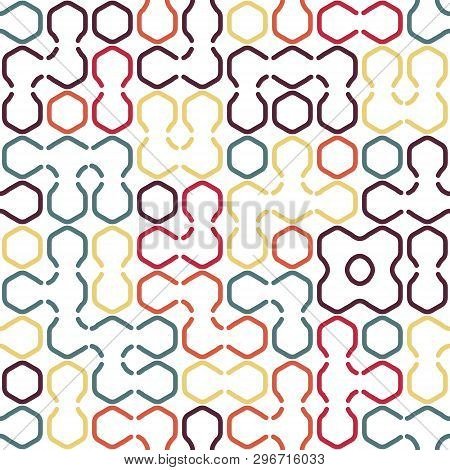 Geometric Hexagon Forms Bright Beautiful Colors Vector Seamless Pattern. Hexa Combination. Abstract 