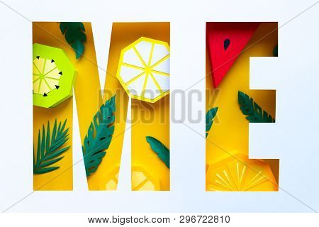 Letter Me Cut From Paper With Tropical Fruit Paper