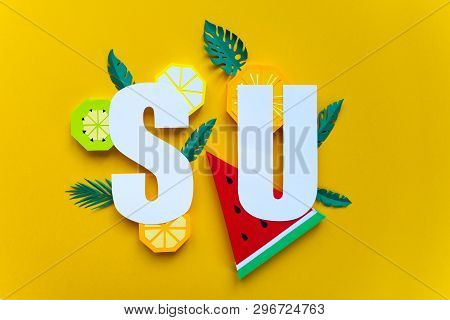 Letter Su Cut From Paper With Tropical Fruit Paper