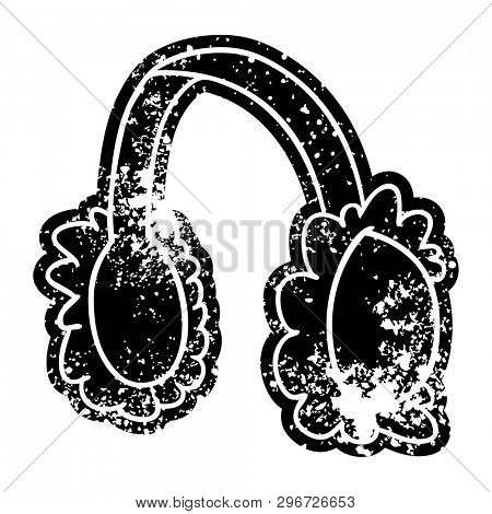 grunge distressed icon of pink ear muff warmers