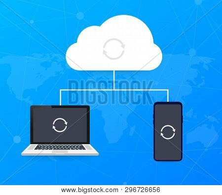 Hosting Cloud Concept With Computer, Smartphone And Tablet , Cloud Computing Technology. Vector Stoc