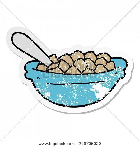 distressed sticker of a cartoon cereal bowl