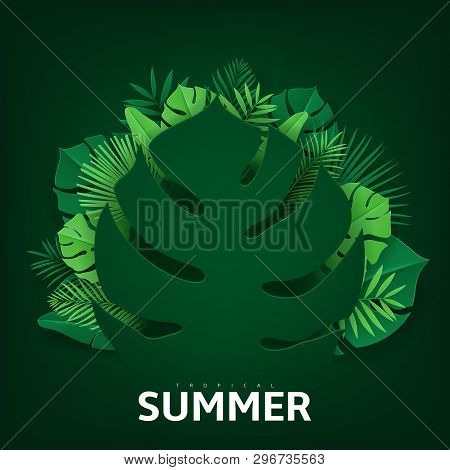Tropical Summer Ba?kground With Leaves. Vector Illustration With Tropical Leaves In Paper Cut Style 