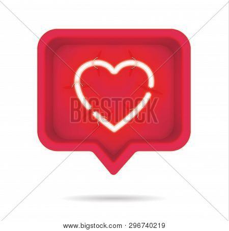 Neon hearts with on and off tubes in 3D speech bubble, vector illustration