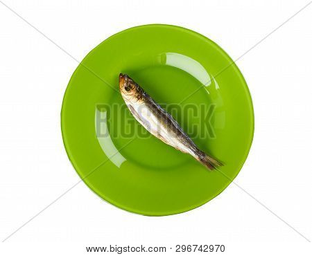 Cold Smoked Baltic Herring On An Green Plate On White Background. Smoked Baltic Herring Smoked Until