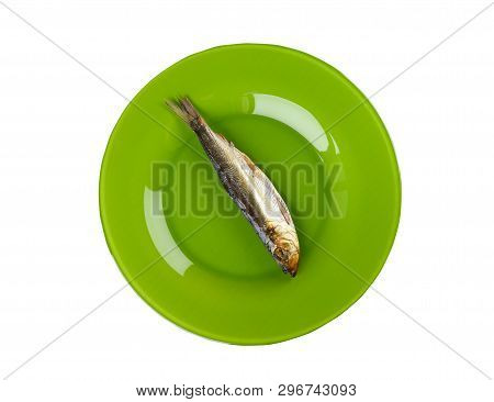 Cold Smoked Baltic Herring On An Green Plate On White Background. Smoked Baltic Herring Smoked Until