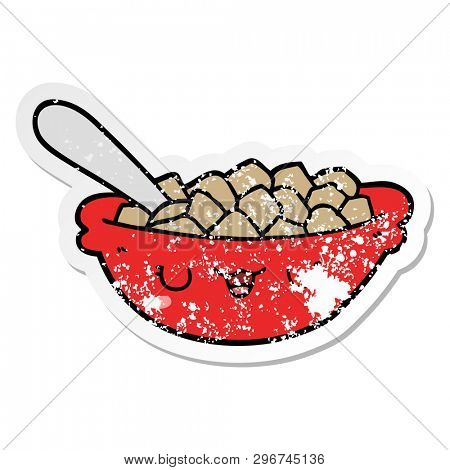 distressed sticker of a cute cartoon bowl of cereal