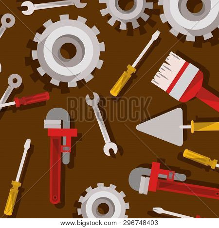 Set Of Tools Construction Pattern Vector Illustration Design