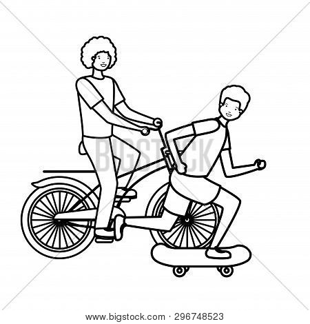 Young Boys Practicing Sports Characters Vector Illustration Design