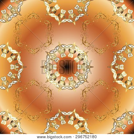 Vector Illustration. Seamless Pattern Background. Watercolor, Hand Drawn. Doodles On Orange And Beig