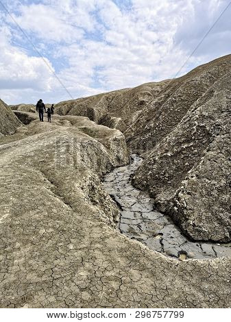 Arid Landscape Created By The Mud Volcanoes In Berca, Romania. A Mud Volcano Or Mud Dome Is A Landfo