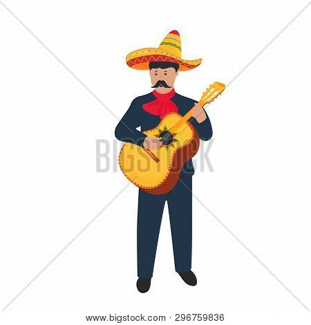 Cinco De Mayo. 5th Of May. Mariachi. Mexican Street Musician In National Costume Playing The Guitarr