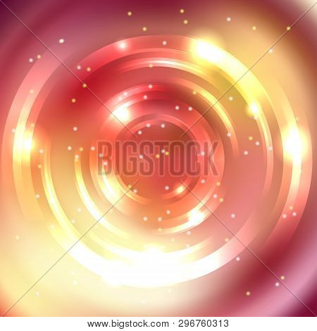 Abstract Background With Luminous Swirling Backdrop. Vector Infinite Round Tunnel Of Shining Flares.