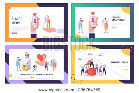 Donation, Charity, Volunteers Work And Leadership Website Landing Page Templates Set, Change World, 