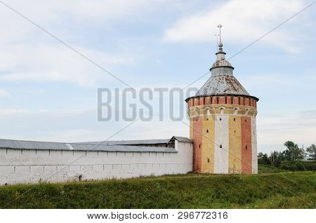 Wall And Corner Tower Of Ancient Orthodox Spaso-prilutsky (savior-priluki) Monastery In Vologda, Rus