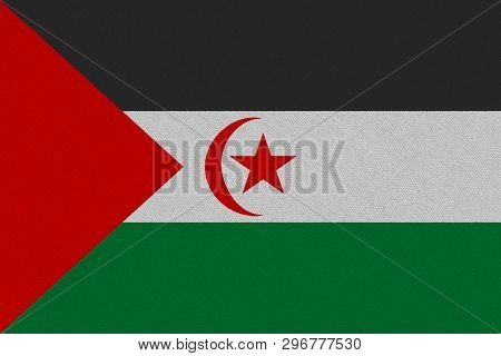 Sahrawi Arab Democratic Republic Fabric Flag. Patriotic Background. National Flag Of Sahrawi Arab De