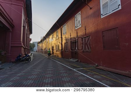 The Oriental Red Building In Melaka, Malacca, Malaysia.