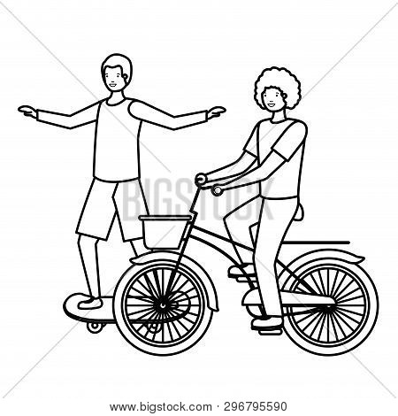 Young Boys Practicing Sports Characters Vector Illustration Design