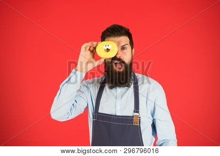 Calorie. Chef Feel Hunger. Calorie Counting. Diet And Healthy Food. Gain Calorie. Bearded Man In Che