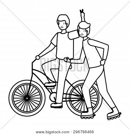 Young Boys Practicing Sports Characters Vector Illustration Design