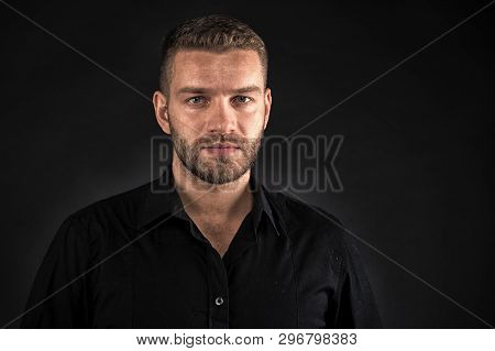 Masculinity And Confidence. Business Man Face Confident With Bristle Beard Close Up. Business Man Fo