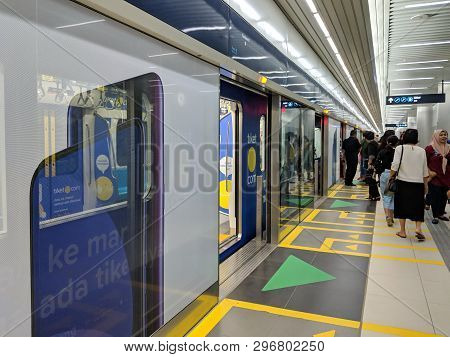 Jakarta, Indonesia - April 7, 2019: Platform Hallway Of Bundaran Hi Mrt Station.