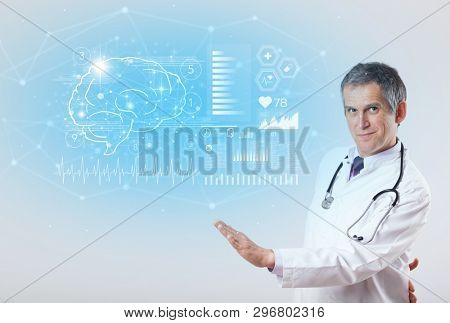 Middle aged neurologist showing the test result 