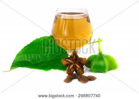 Sacha Inchi, Fresh Capsule Seeds Fruit Of Sacha-inchi Peanut With  Tea