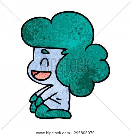 textured cartoon illustration of a kawaii alien girl