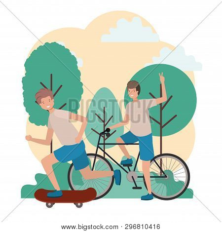 Young Boys Practicing Sports Characters Vector Illustration Design