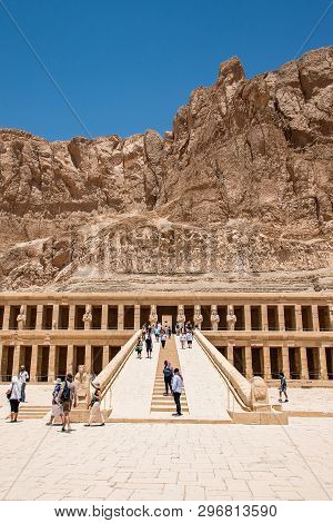 Luxor Egypt 18.05.2018 The Antique Temple Of Female Pharao Hatchepsut Near Luxor In Egypt