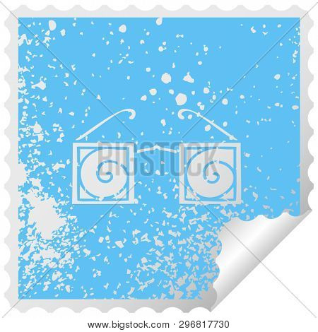 distressed square peeling sticker symbol of a hypno glasses