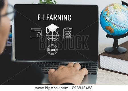 Online Tutorial, Training Education, E-learning Concept. Adult Asian Student Learn Long Distane On C