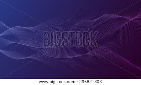 Blue Purple Background With Abstract Waves And Trendy Triangles. Vector Illustration In Futuristic S