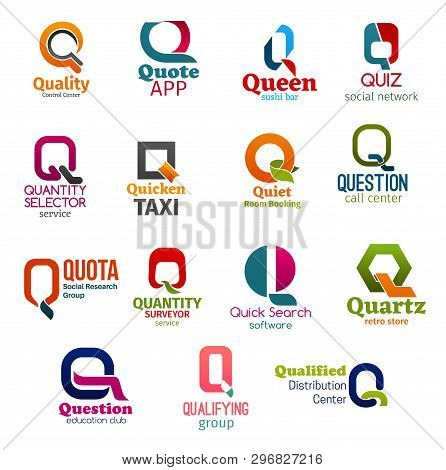 Corporate Identity Letter Q Business Icons. Technology And Food, Internet And Booking, Support And R
