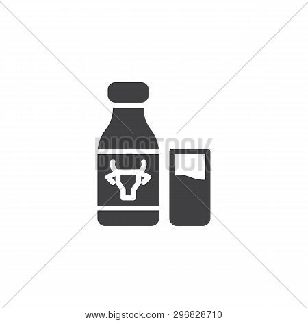 Bottle Of Milk And Glass Vector Icon. Filled Flat Sign For Mobile Concept And Web Design. Cow Milk G